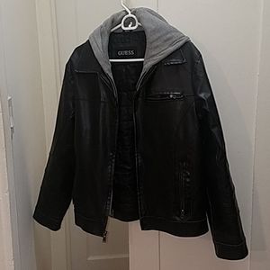 Guess faux leather jacket with zip away hood